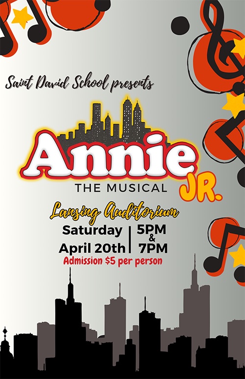 Saint David School presents Annie the Musical Jr. flyer